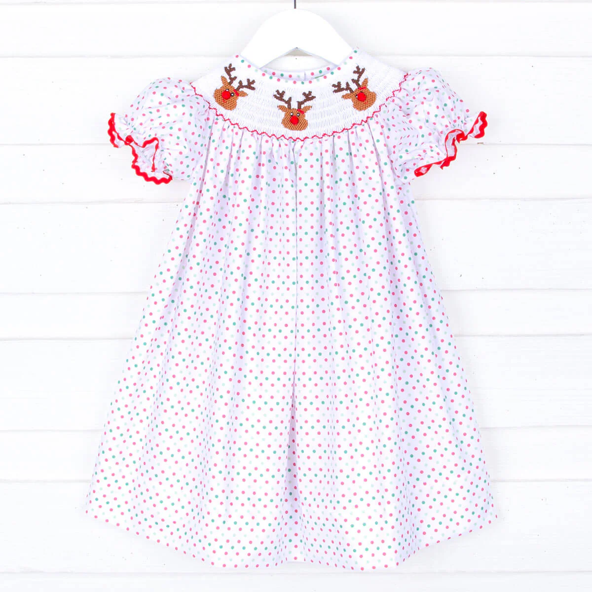 Reindeer Cheer Smocked Bishop Dress - Image 3