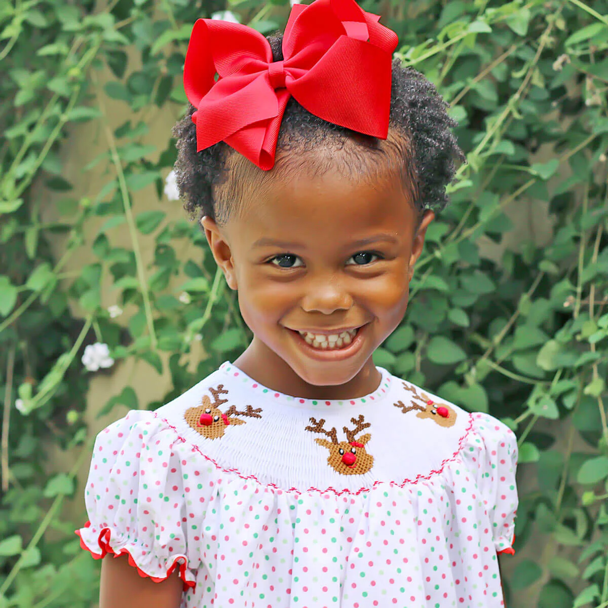Reindeer Cheer Smocked Bishop Dress - Image 5