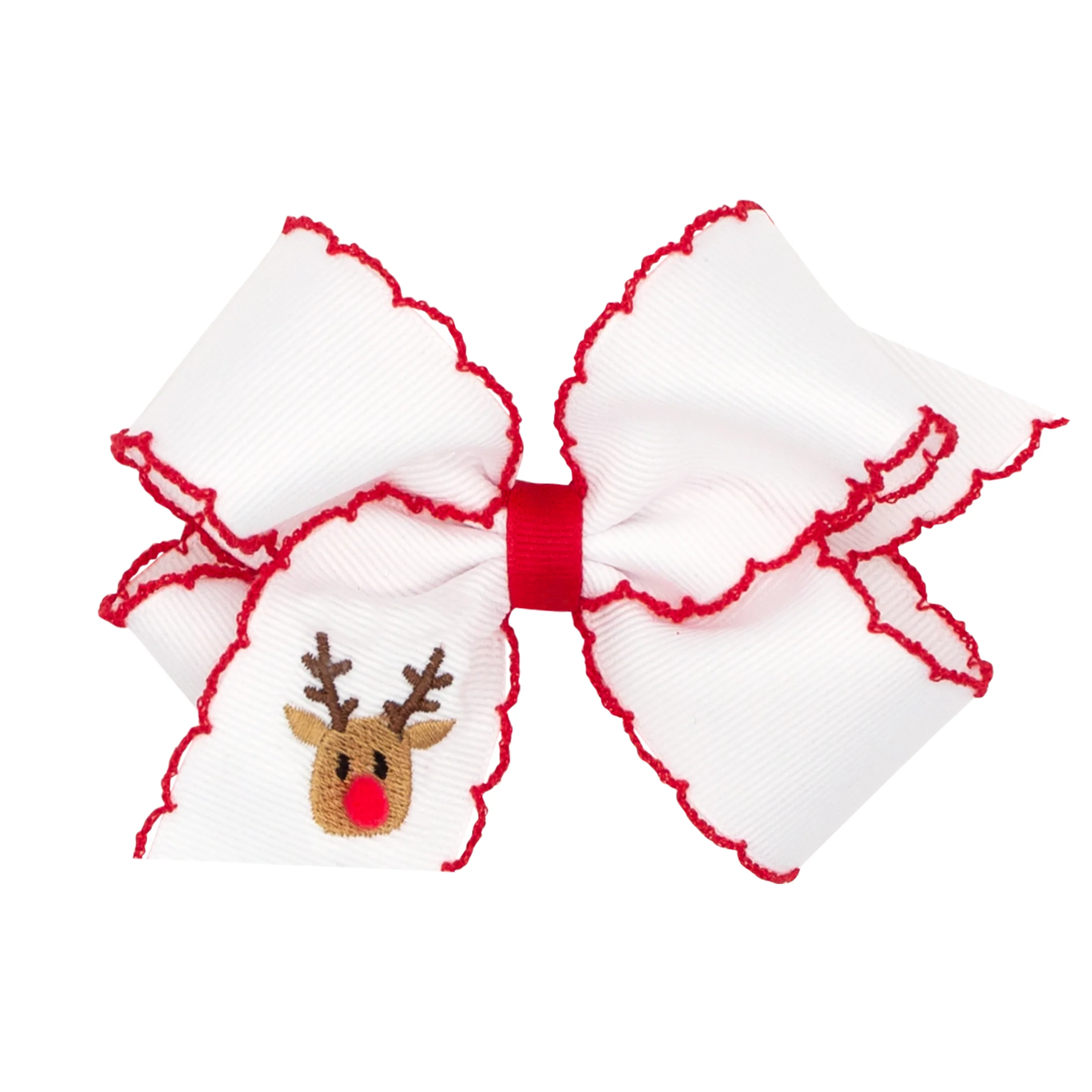 Reindeer Embroidered White Moonstitch Bow - Image 2