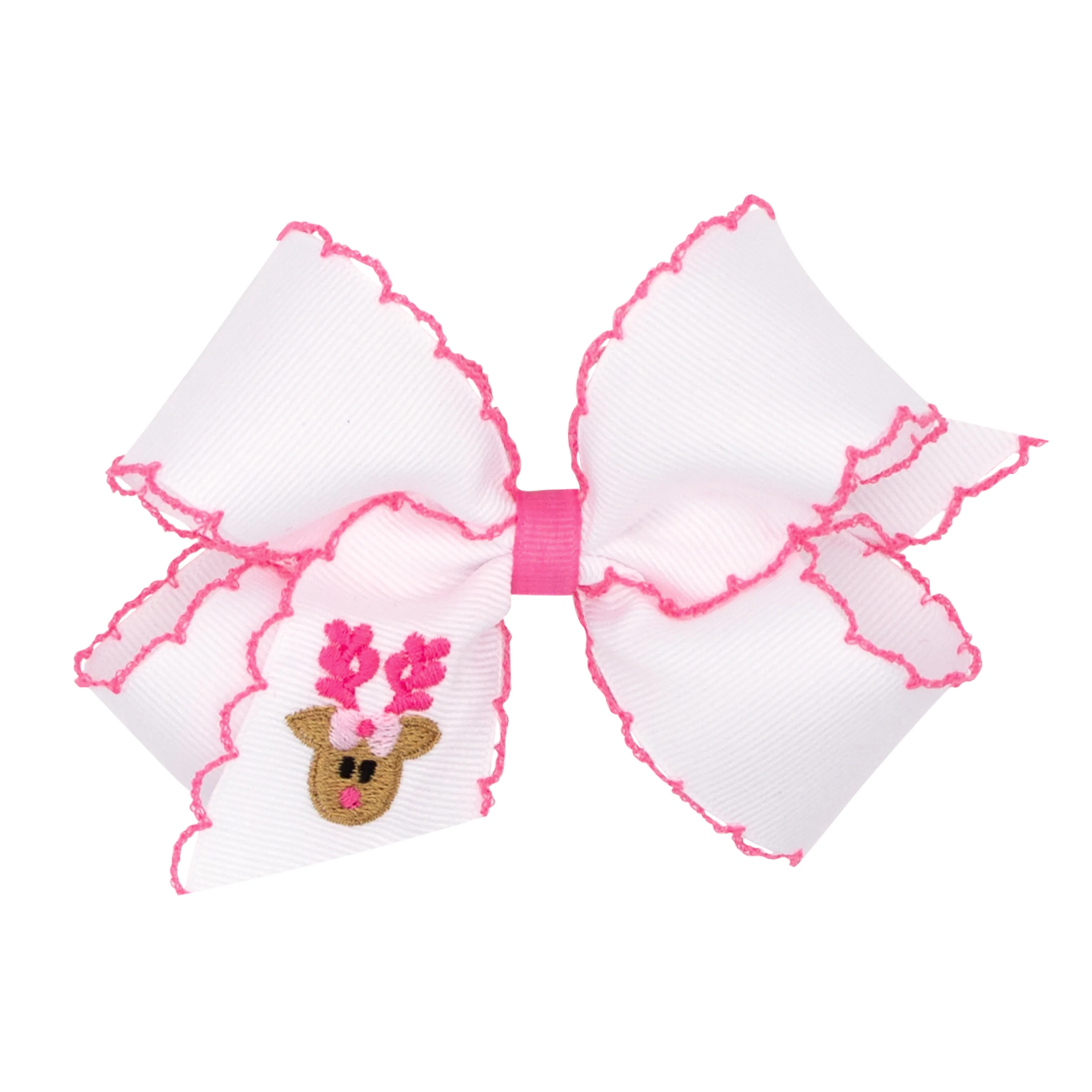 Reindeer Embroidered White Moonstitch Bow - Image 3