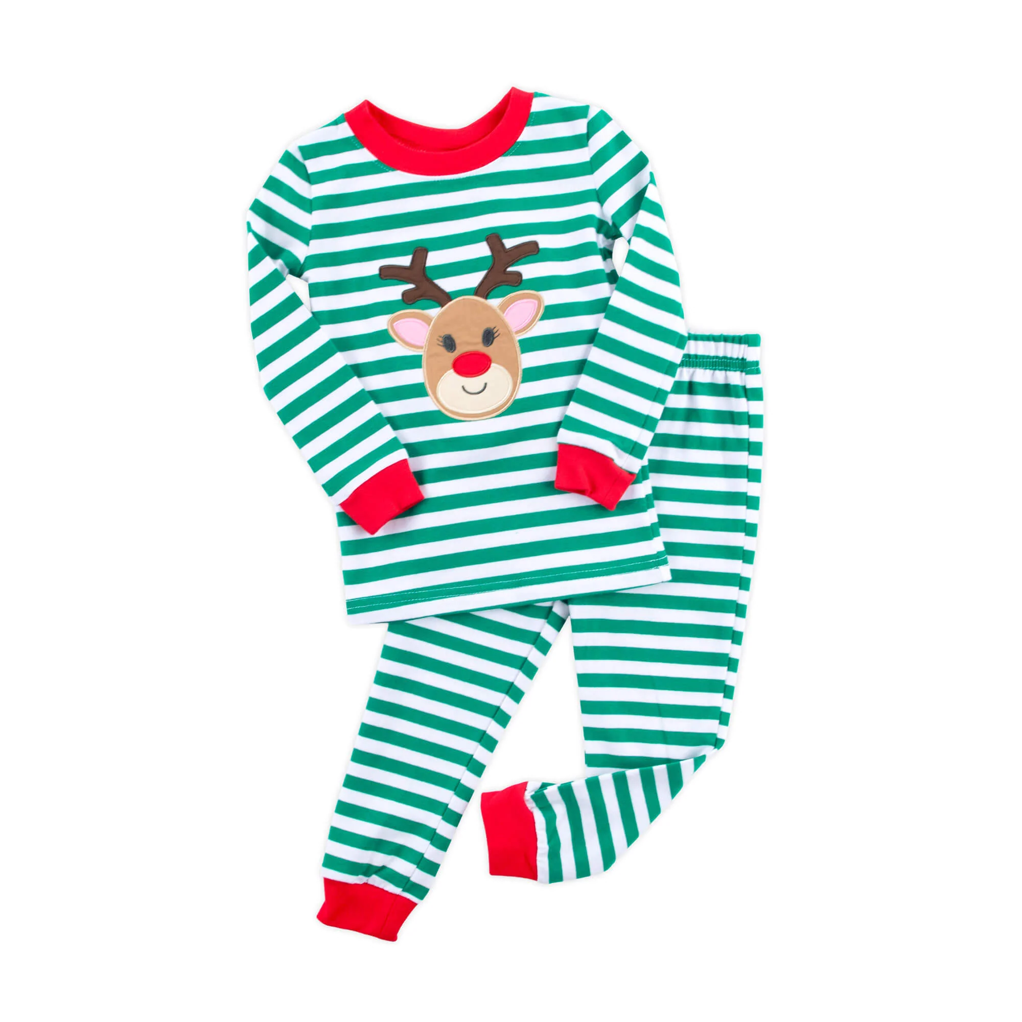 Reindeer Green Stripe Pajamas - Image 2