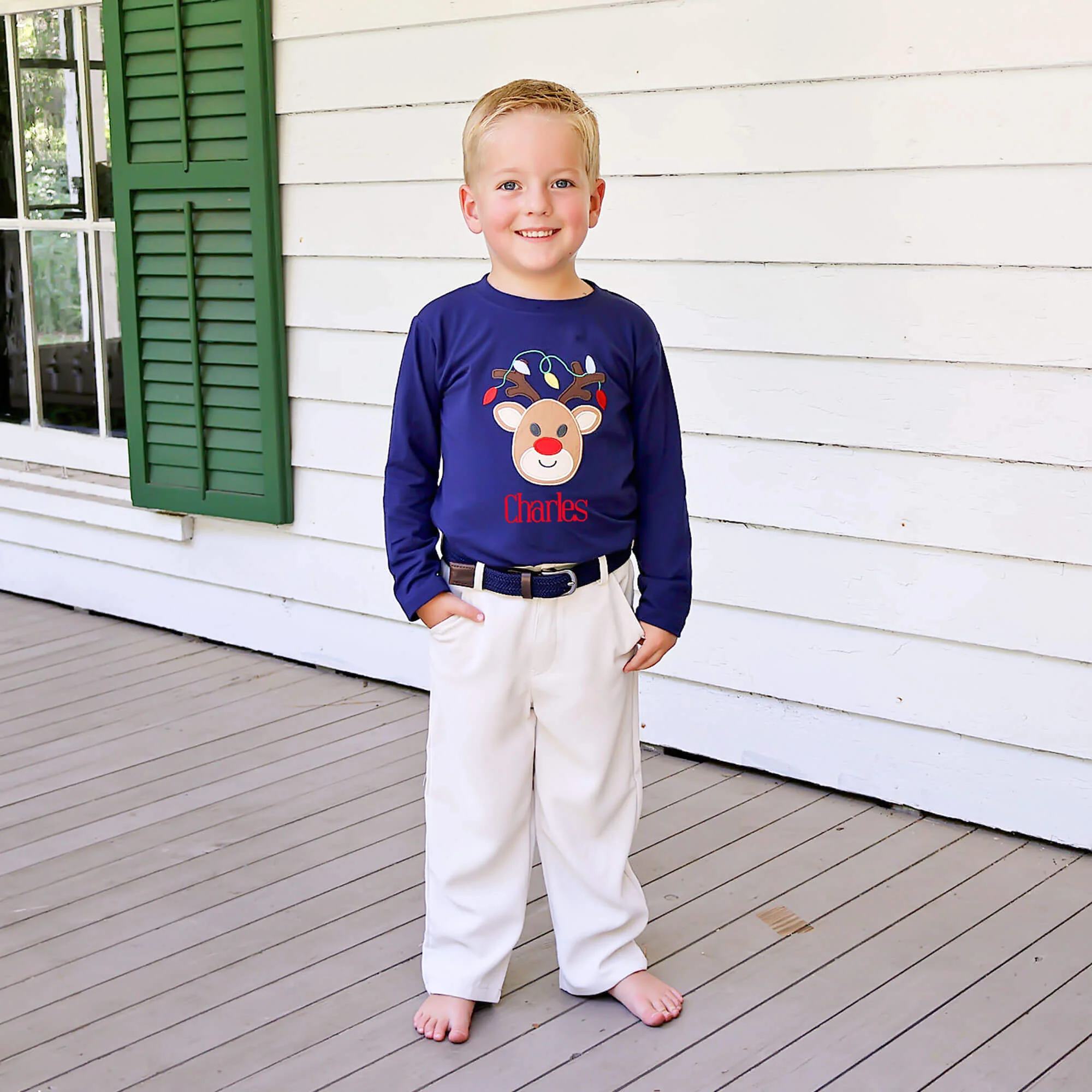 Reindeer Lights Navy Long Sleeve Shirt - Image 3