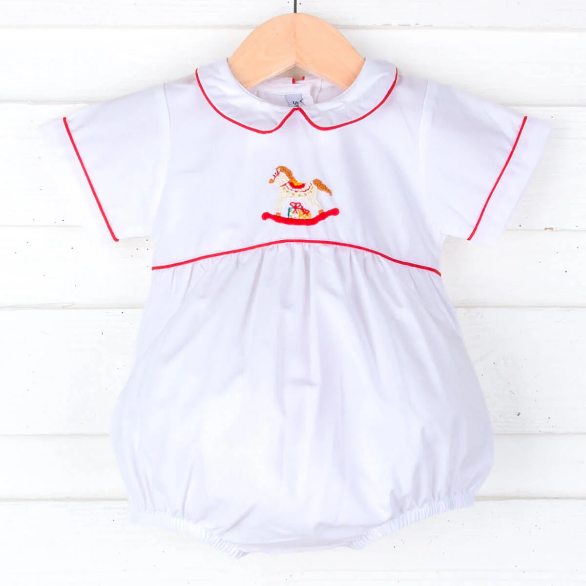 Rocking Horse Embroidered Collared White Bubble - Image 2