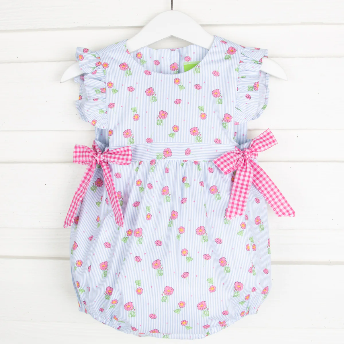 Roses on Blue Stripe Side Tie Bubble - Image 2