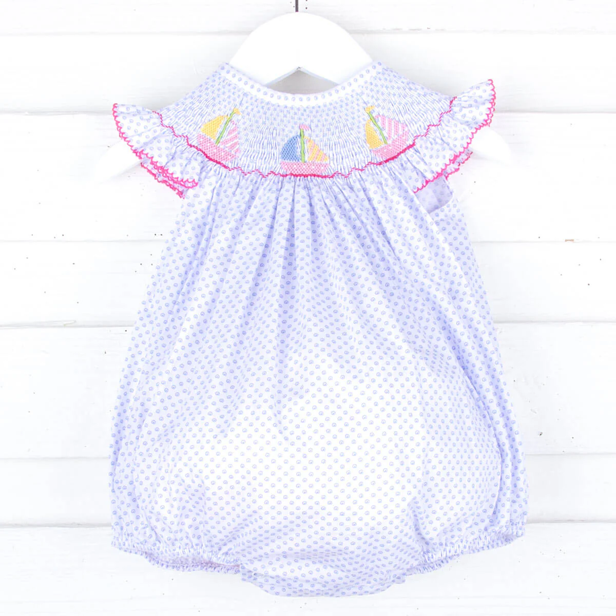 Sailboat Blue Dot Smocked Angel Sleeve Bubble - Image 2