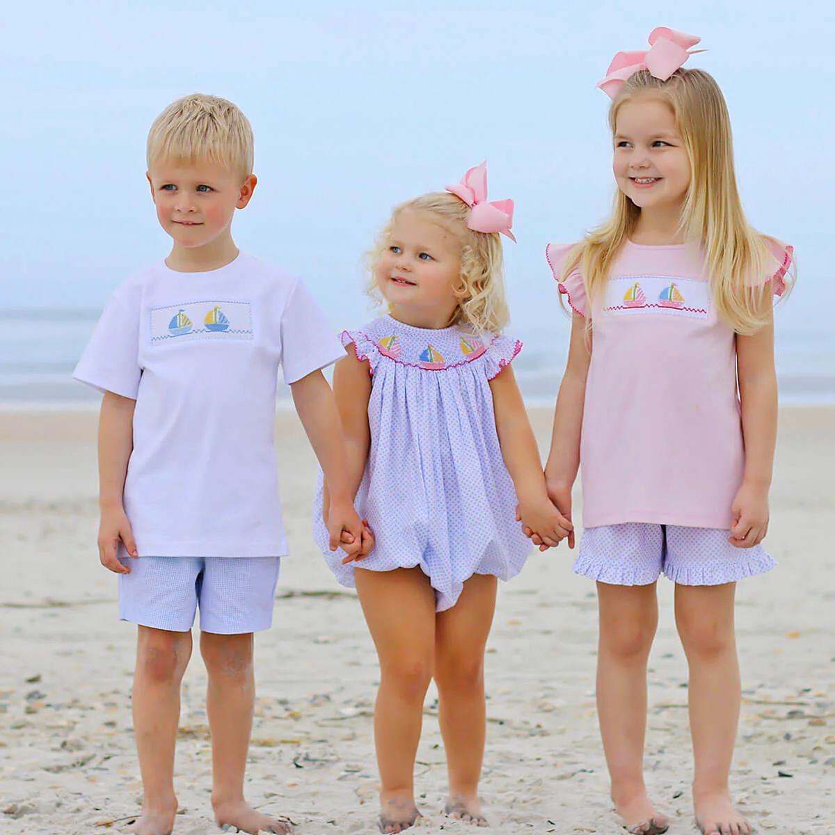 Sailboat Blue Dot Smocked Angel Sleeve Bubble - Image 3