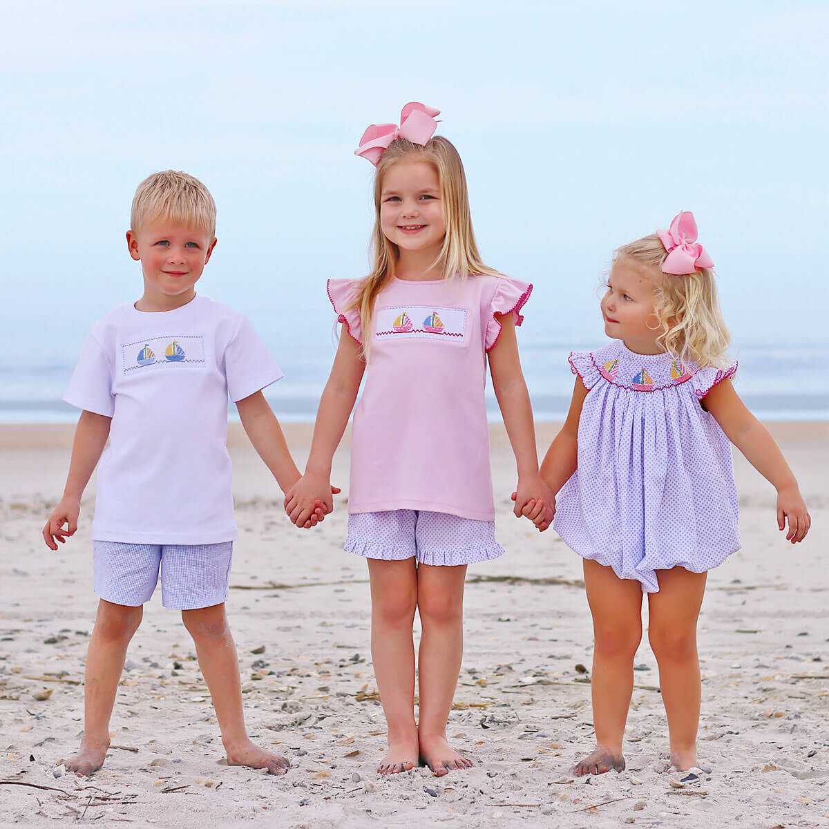 Sailboat Blue Dot Smocked Angel Sleeve Bubble - Image 4