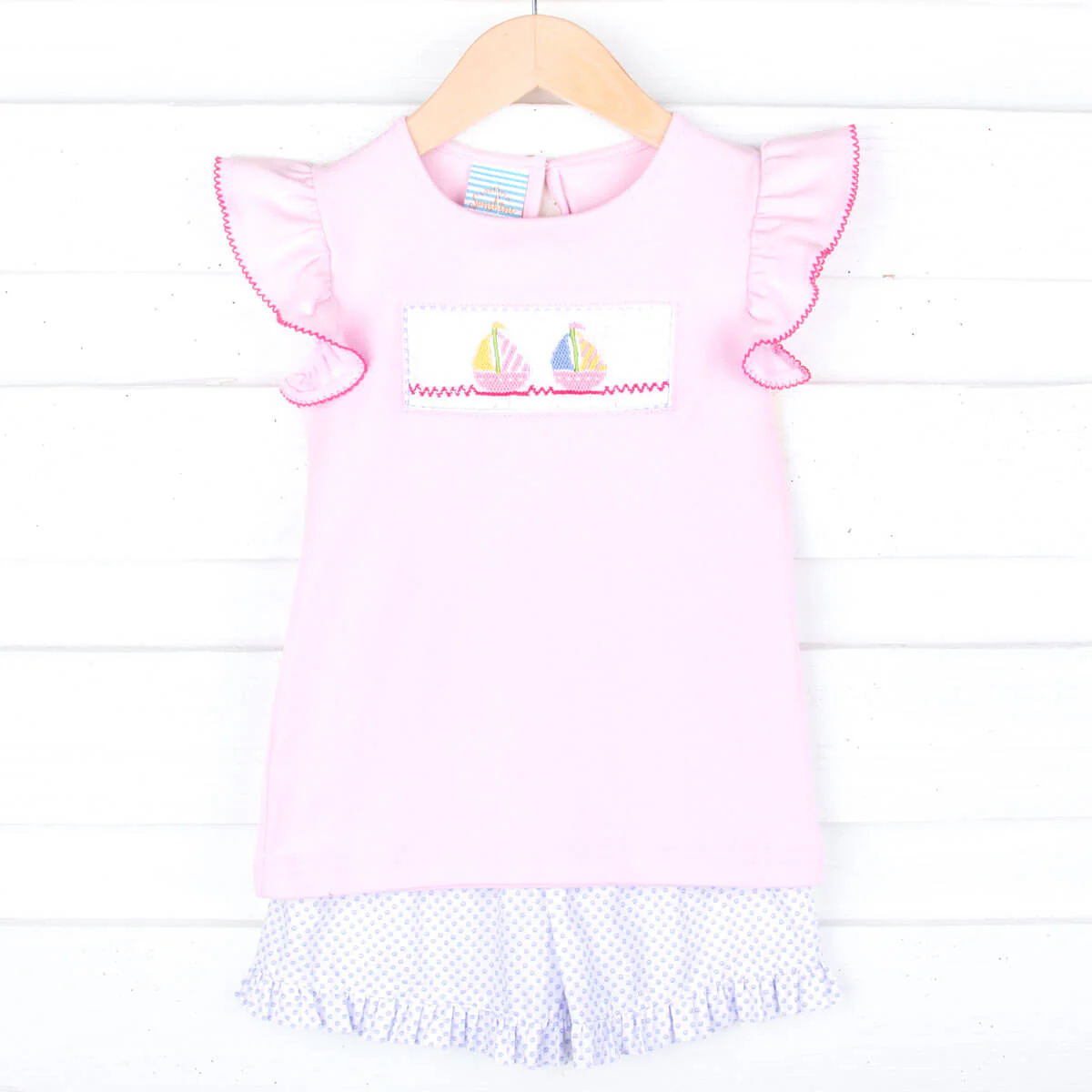 Sailboat Smocked Pink Short Set - Image 2
