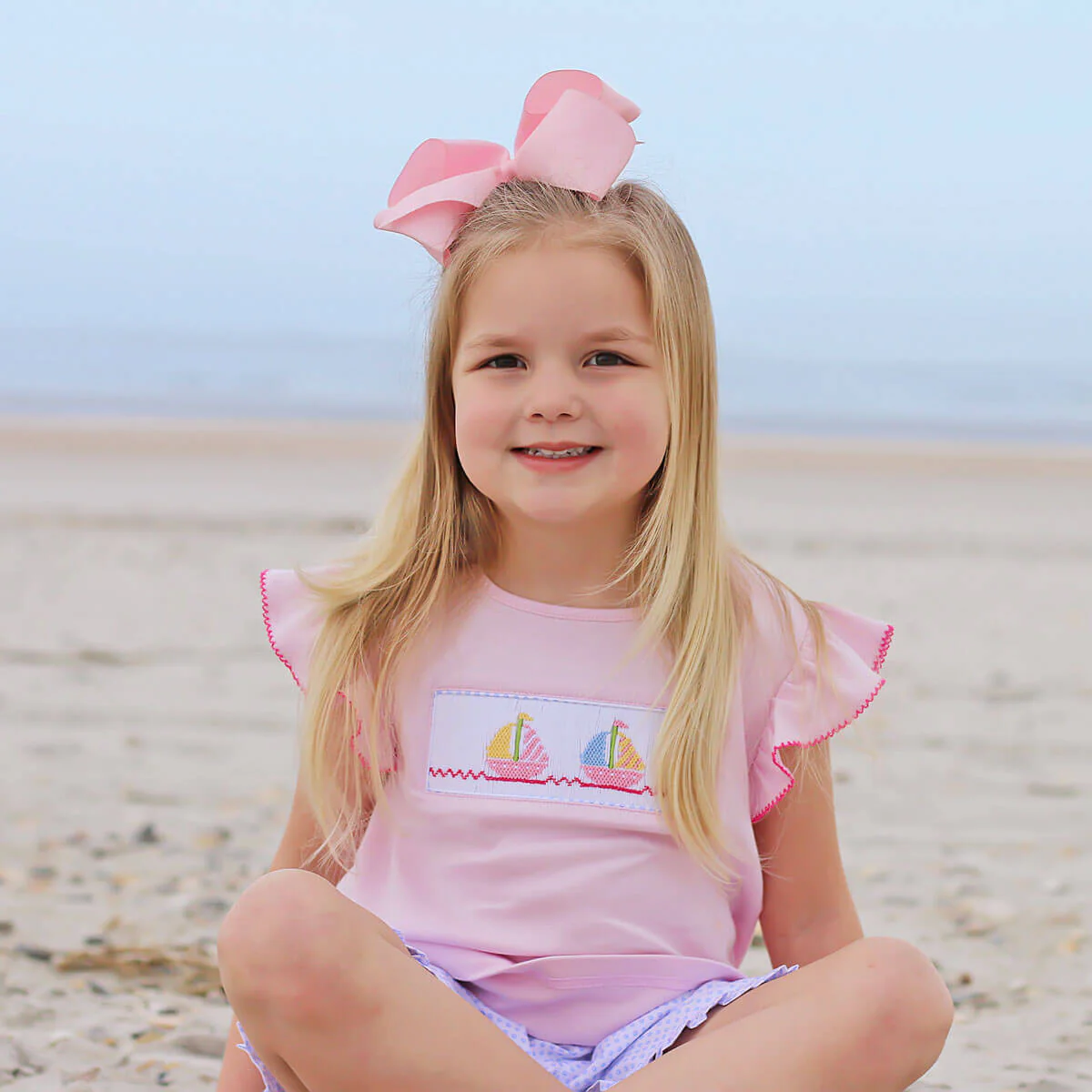Sailboat Smocked Pink Short Set - Image 3