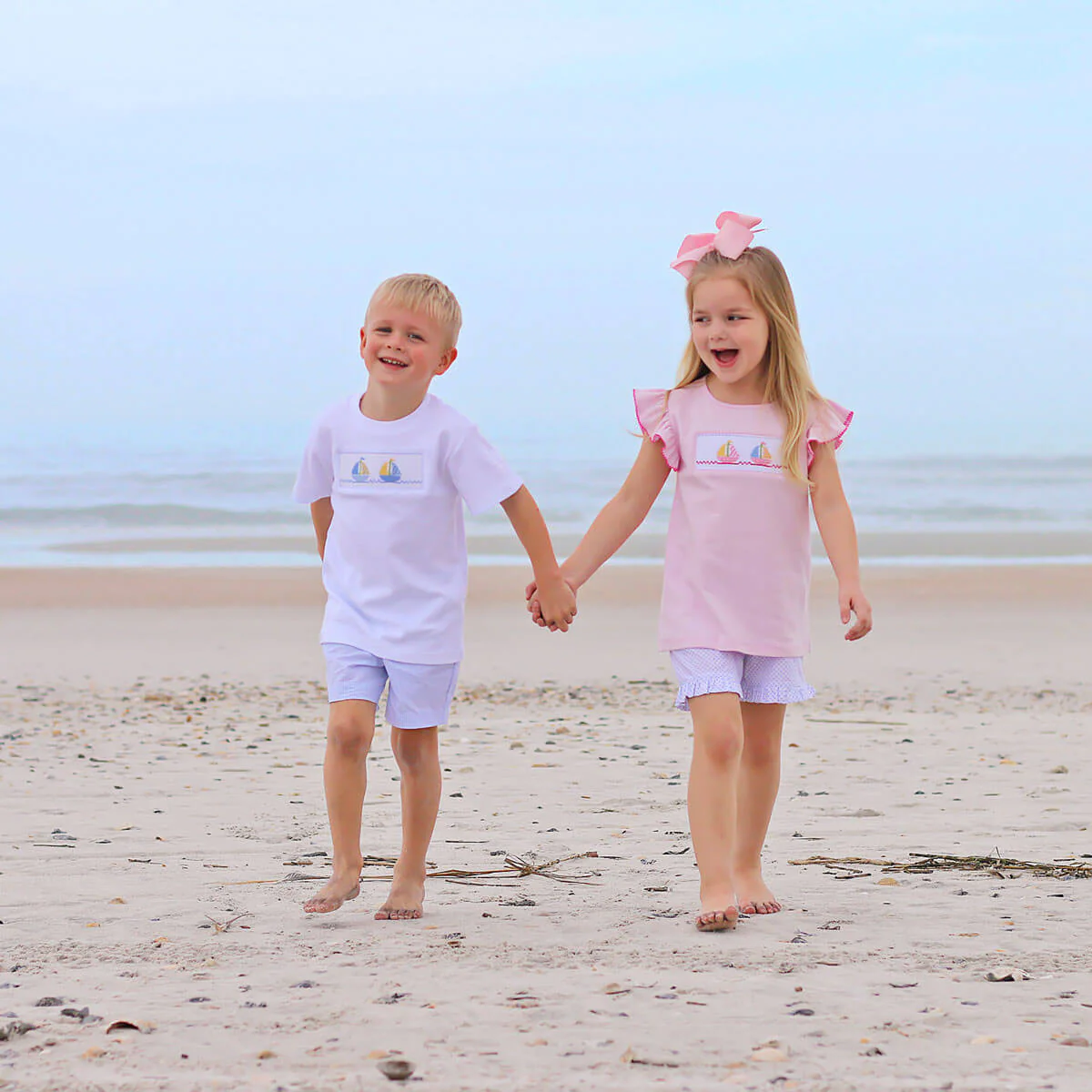 Sailboat Smocked Pink Short Set - Image 5