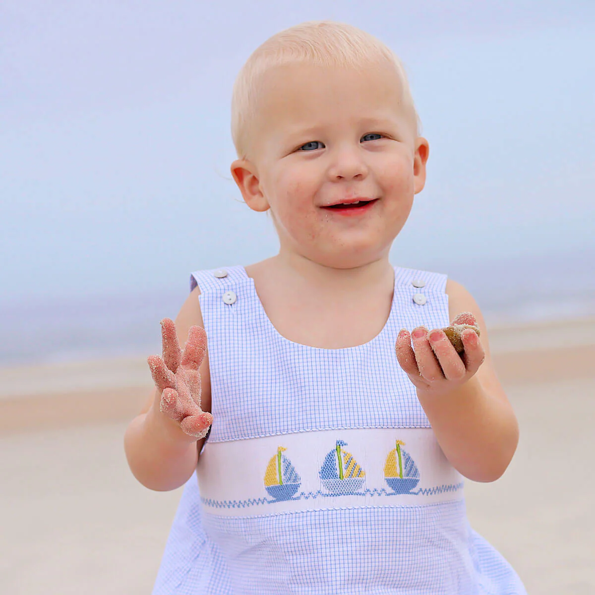 Light Blue Sailboat Smocked Sun Bubble - Image 2