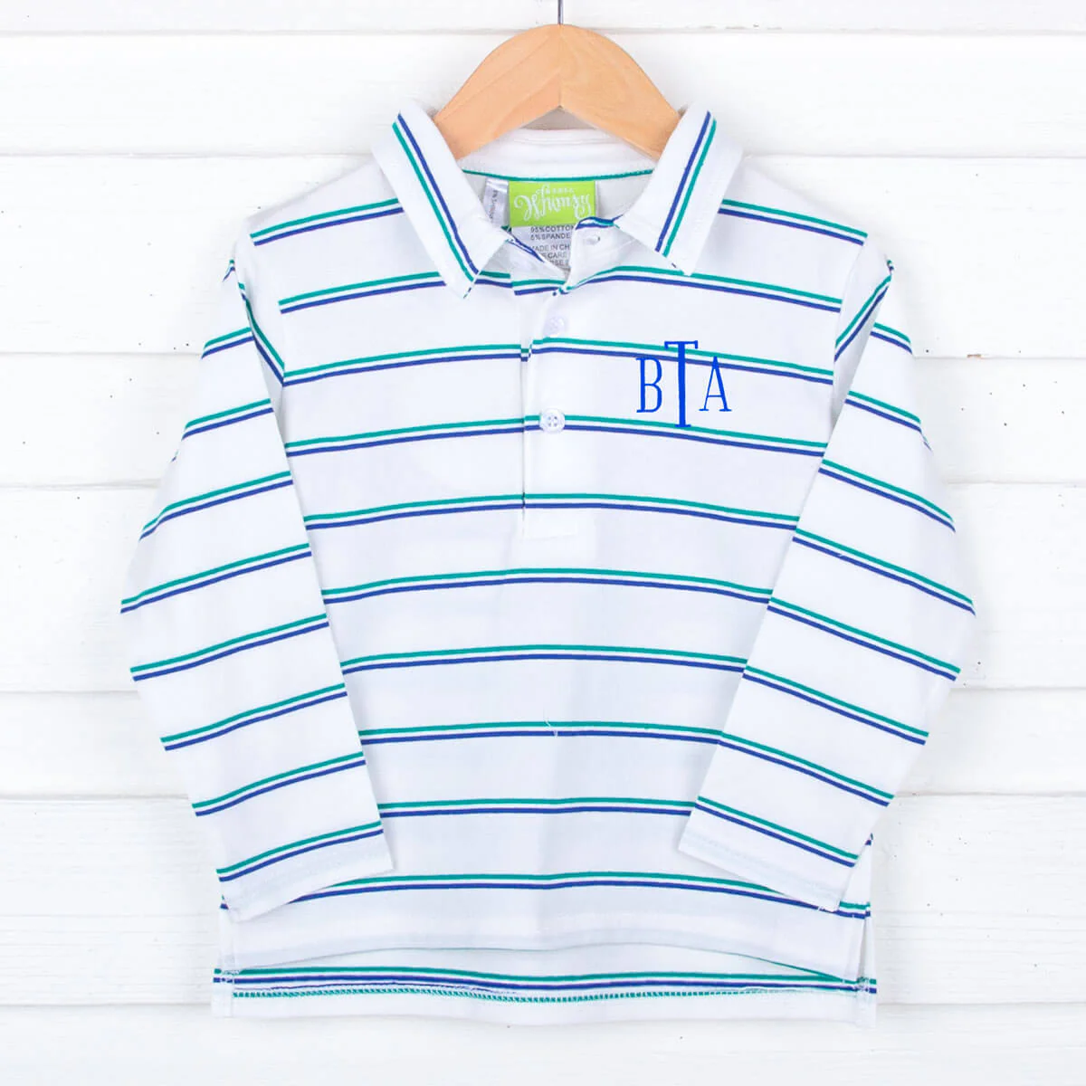 Royal Blue and Green Stripe Long Sleeve Polo - Image 2