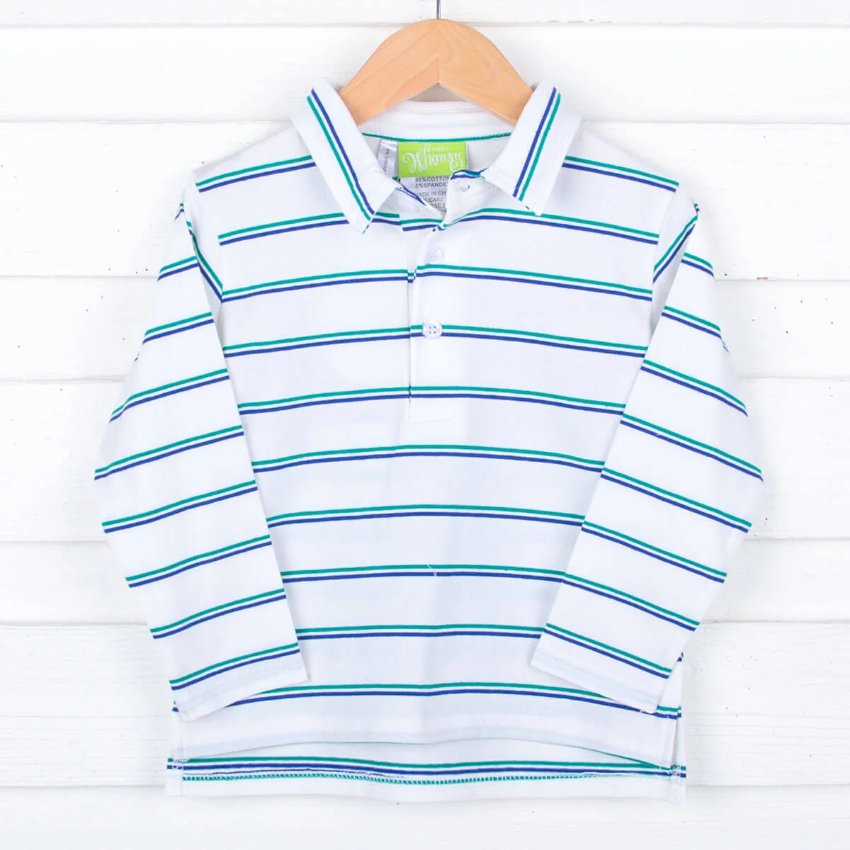Royal Blue and Green Stripe Long Sleeve Polo - Image 3