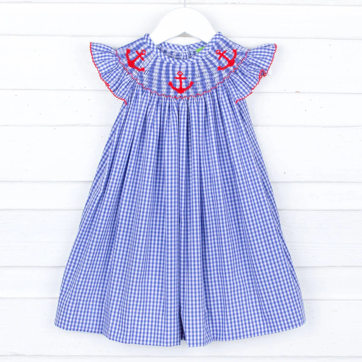 Red Anchor Smocked Royal Blue Dress - Image 2