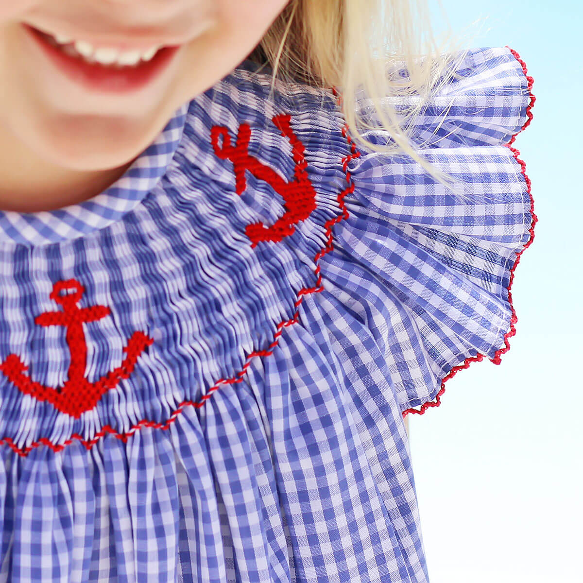 Red Anchor Smocked Royal Blue Dress - Image 3