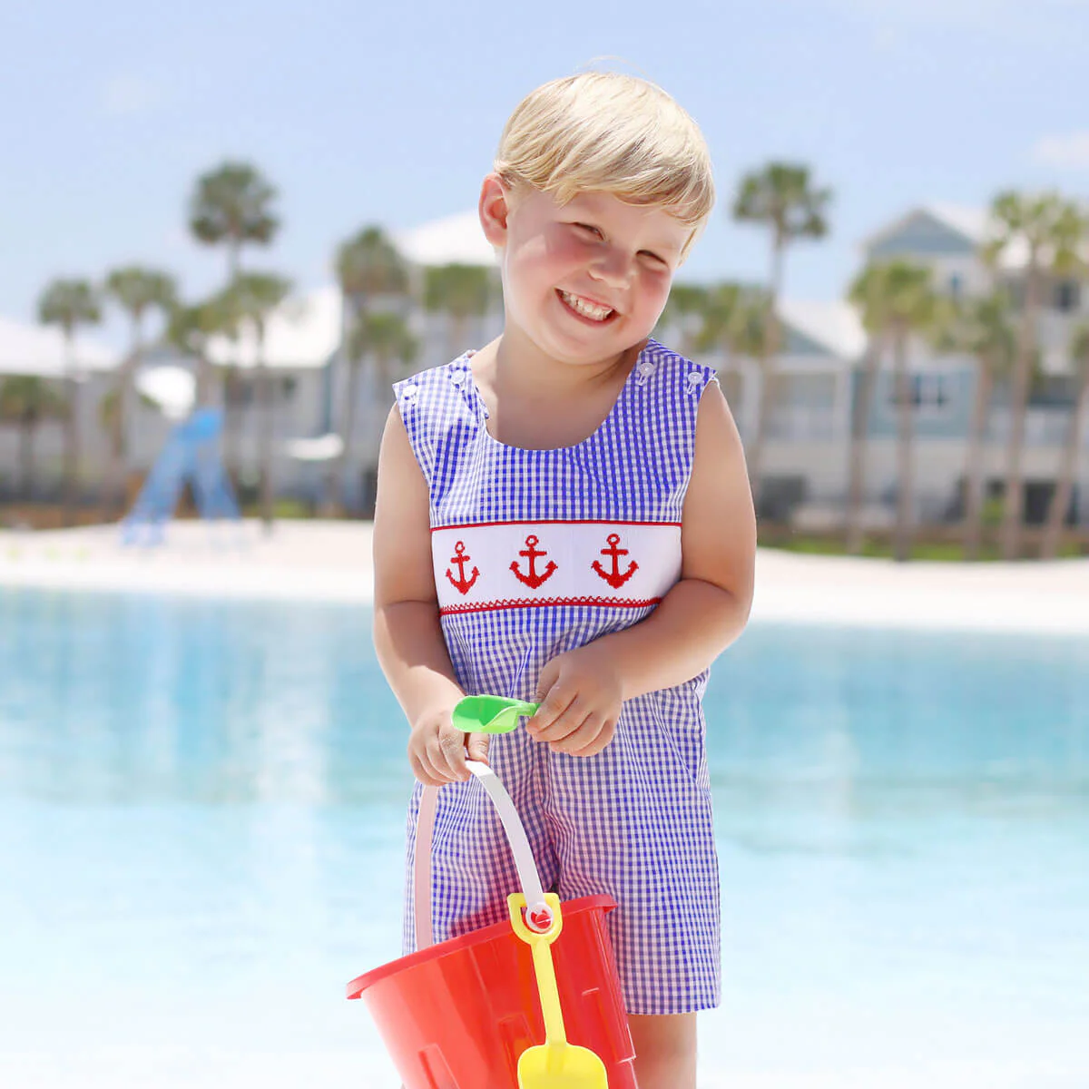 Red Anchor Smocked Royal Blue Jon Jon - Image 3