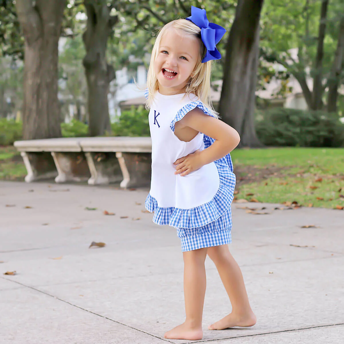 Royal Blue Gingham Tie Back Short Set - Image 2