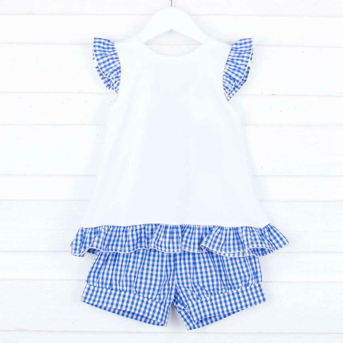 Royal Blue Gingham Tie Back Short Set - Image 3