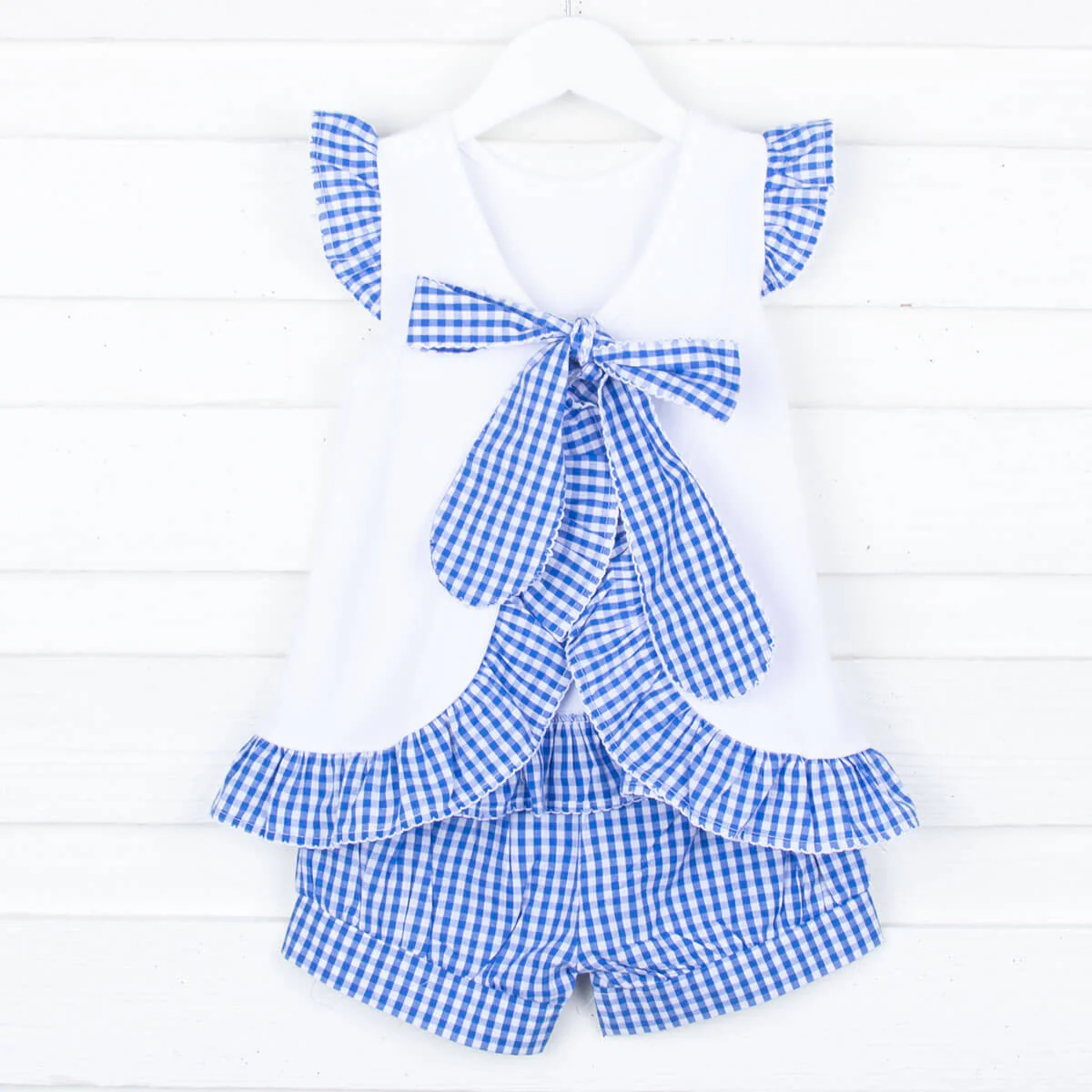 Royal Blue Gingham Tie Back Short Set - Image 5