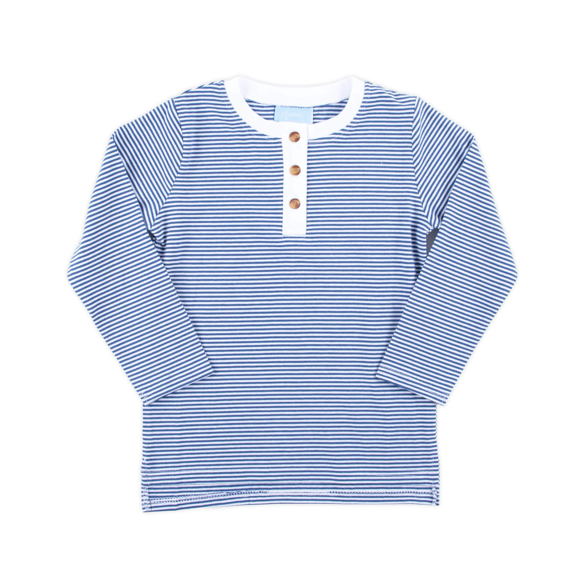 Blue Stripe Long Sleeve Henley Shirt - Image 2