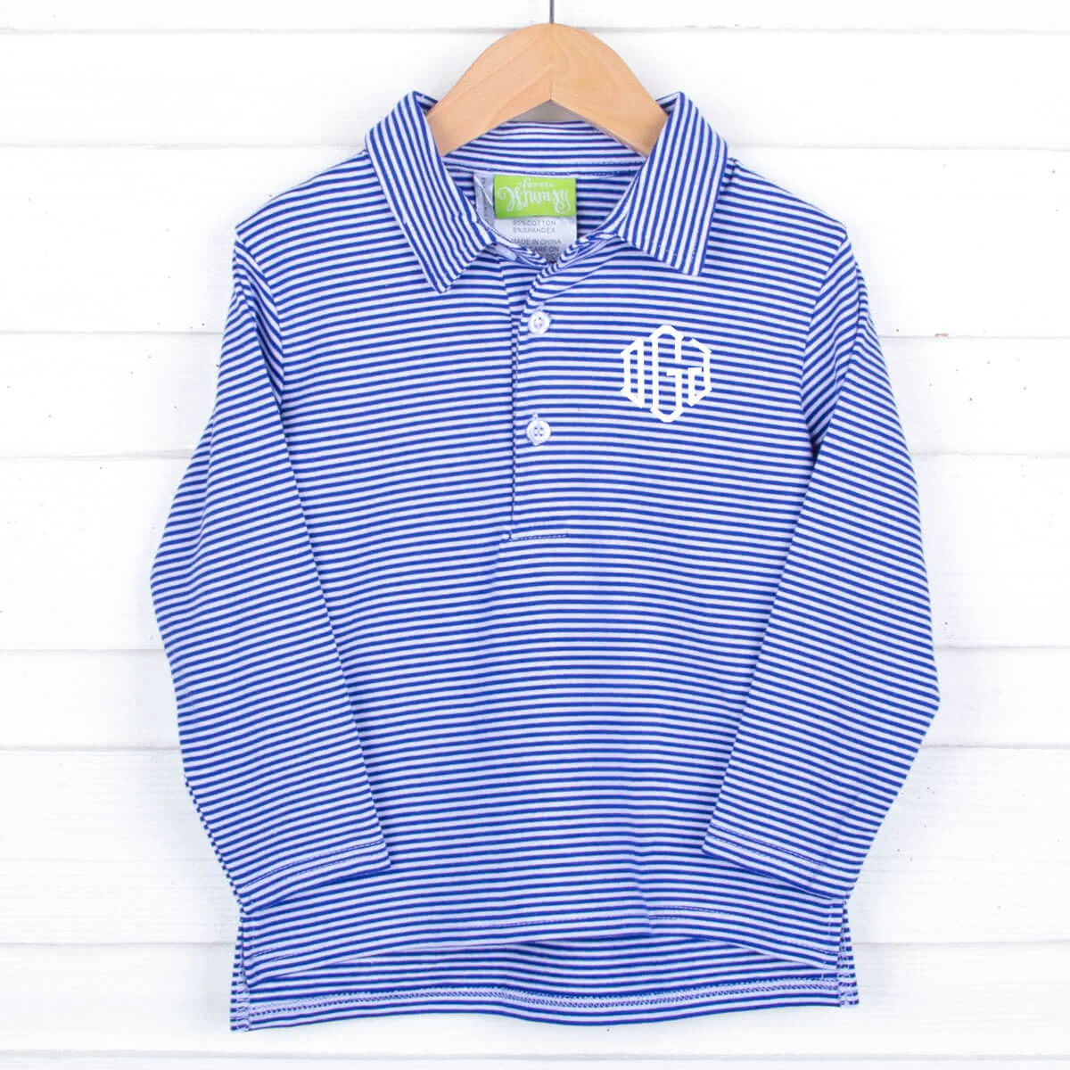 Royal Blue Stripe Long Sleeve Polo - Image 2