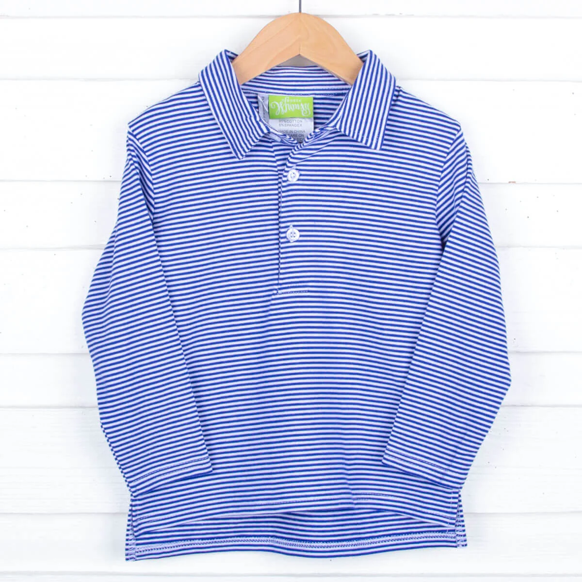 Royal Blue Stripe Long Sleeve Polo - Image 3