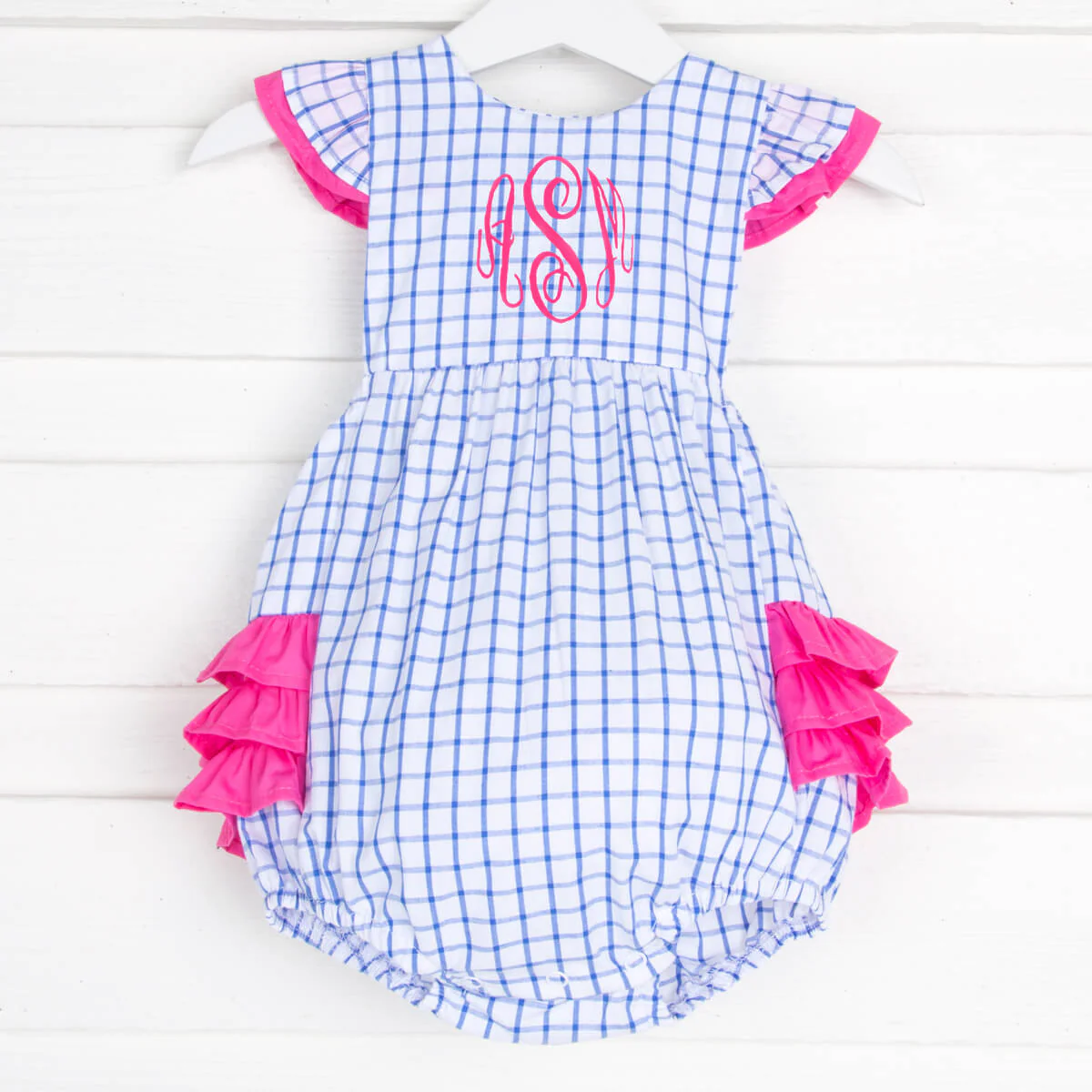 Royal Blue Windowpane Ruffle Bubble - Image 3