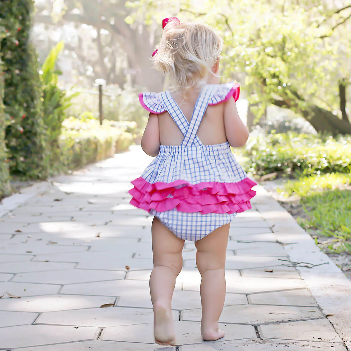 Royal Blue Windowpane Ruffle Bubble - Image 5