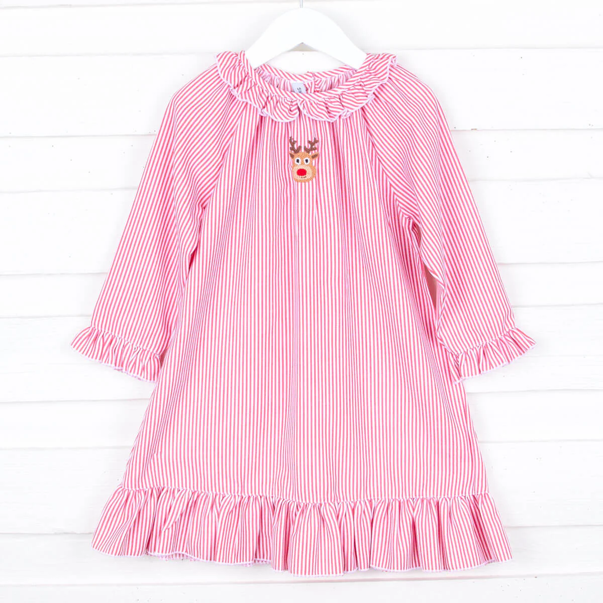 Rudolph Embroidered Red Stripe Nightgown - Image 2