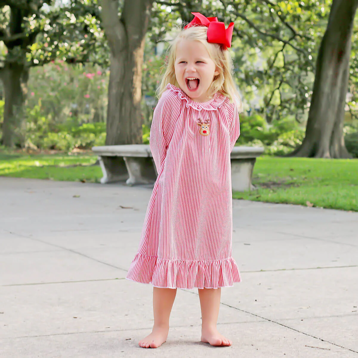 Rudolph Embroidered Red Stripe Nightgown - Image 4