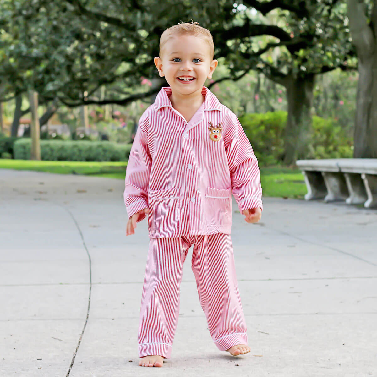 Rudolph Embroidered Red Stripe Pajamas - Image 2