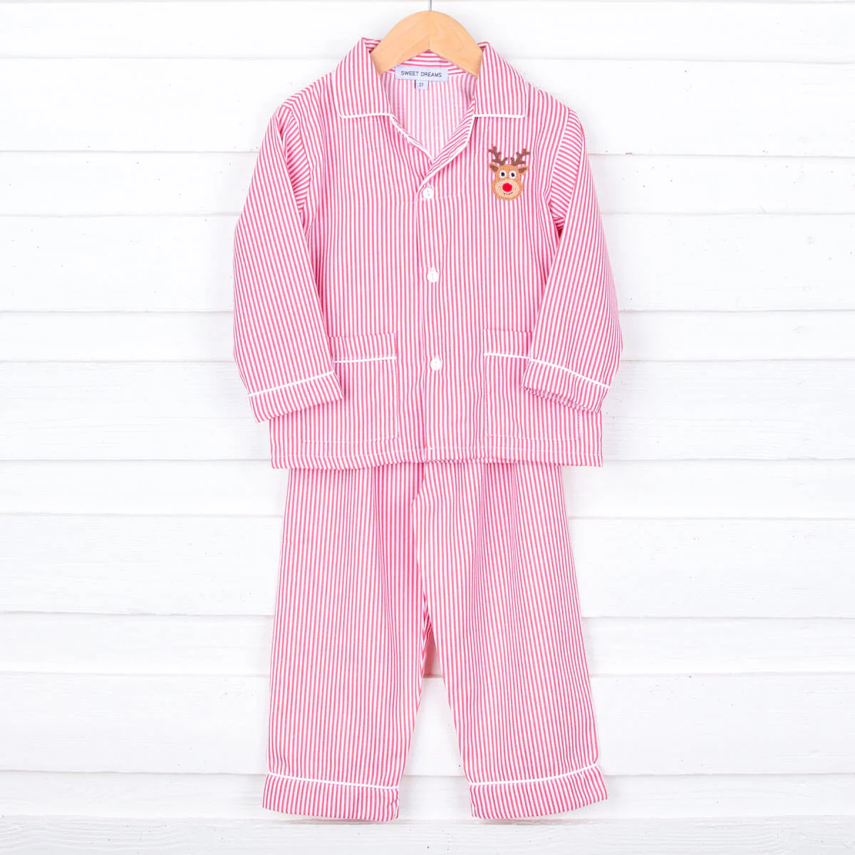 Rudolph Embroidered Red Stripe Pajamas - Image 3