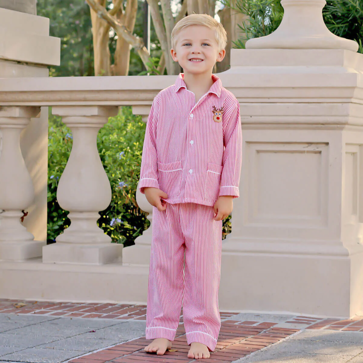 Rudolph Embroidered Red Stripe Pajamas - Image 4