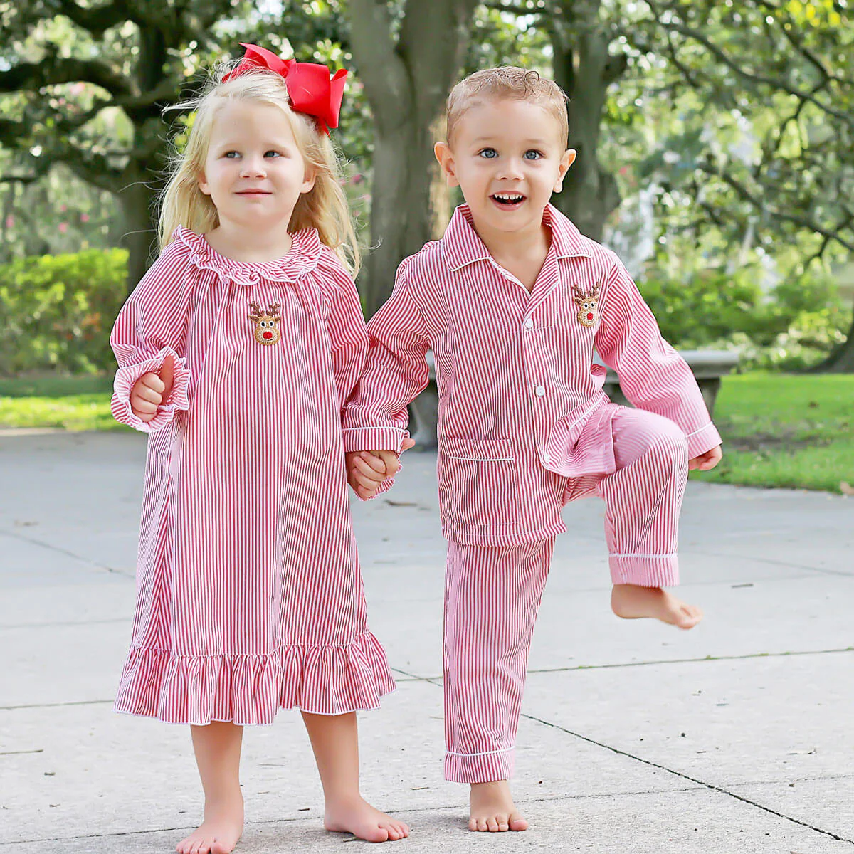 Rudolph Embroidered Red Stripe Pajamas - Image 6