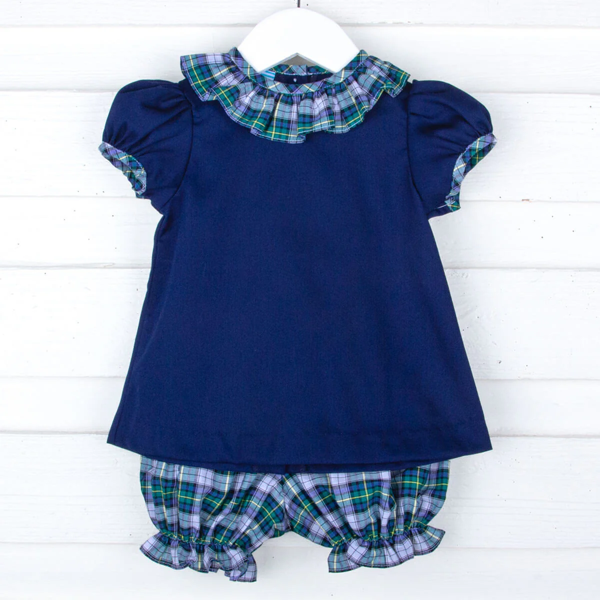 Brighton Plaid Collar Navy Pique Bloomer Set - Image 2