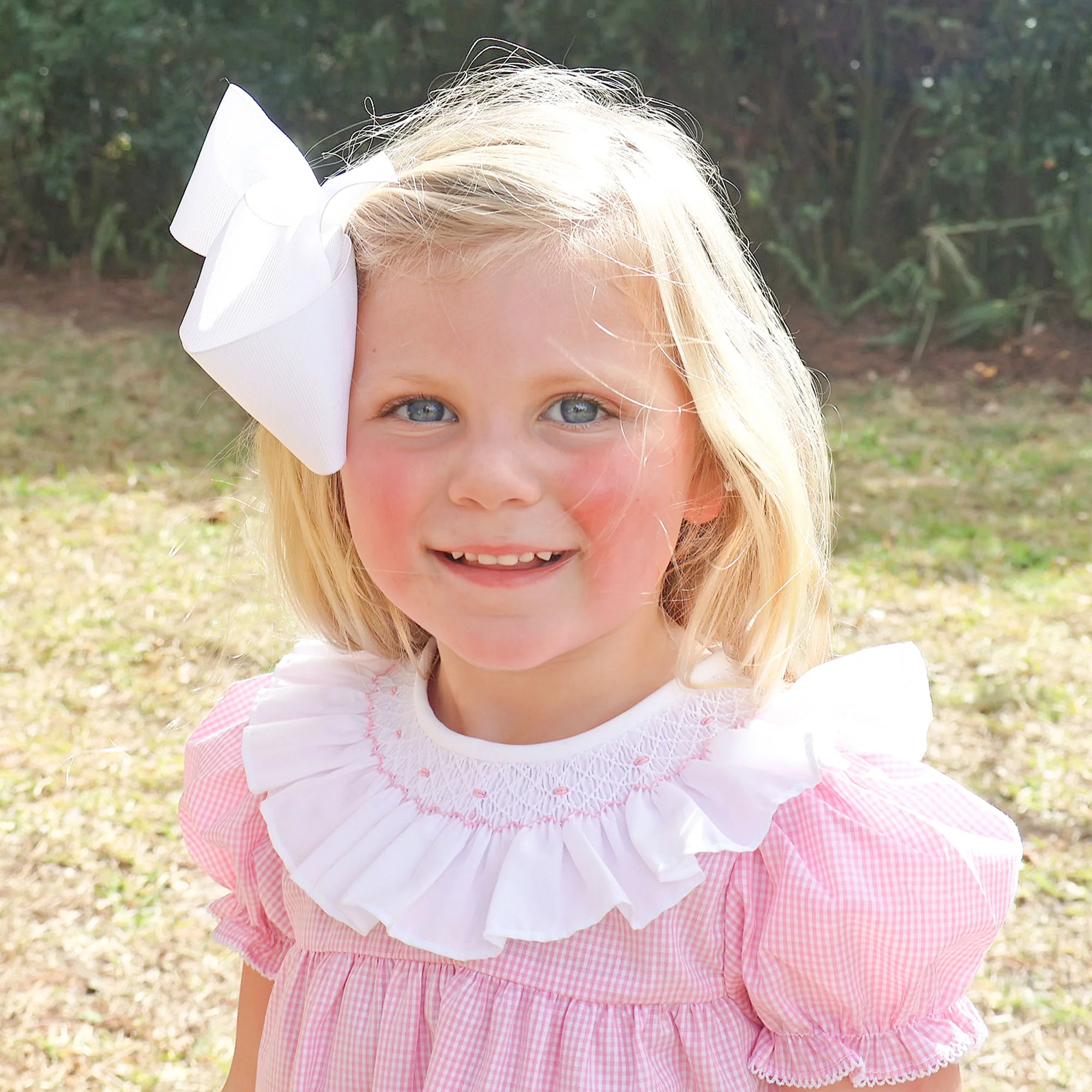 Pink Gingham Smocked Ruffle Collared Dress - Image 3