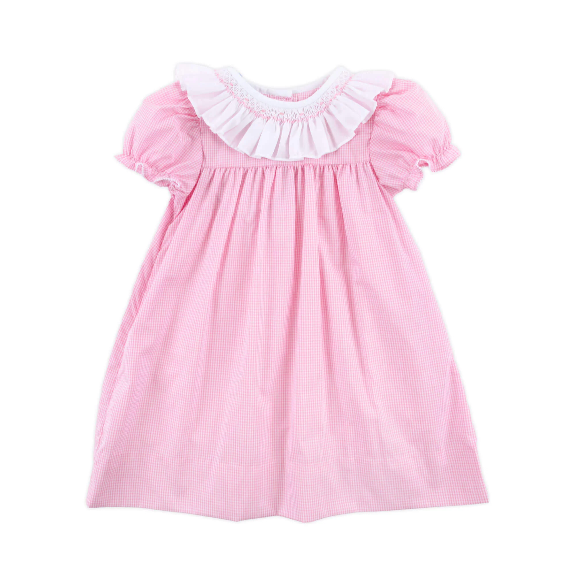 Pink Gingham Smocked Ruffle Collared Dress - Image 4