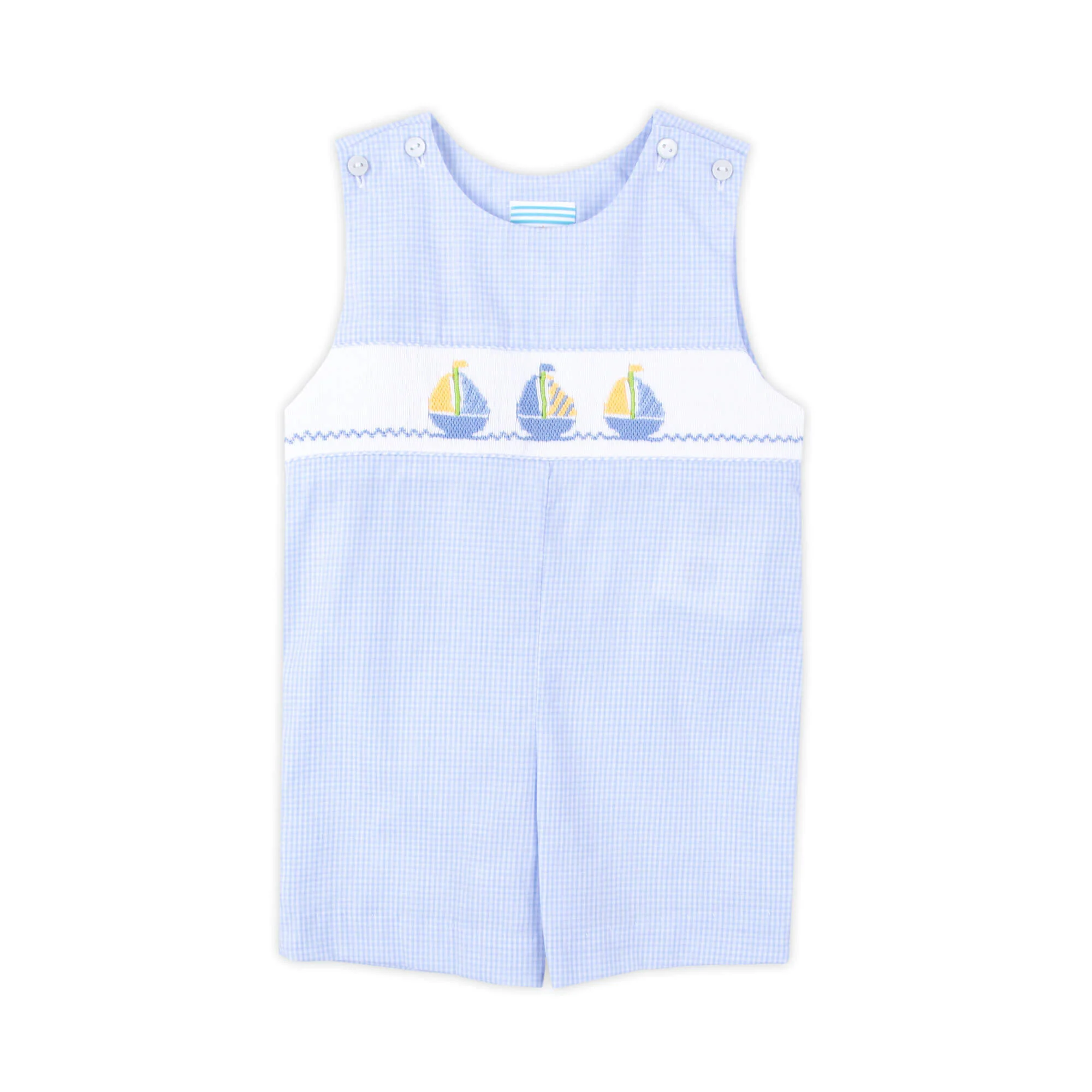 Sailboat Bliss Smocked Blue Gingham Jon Jon - Image 2