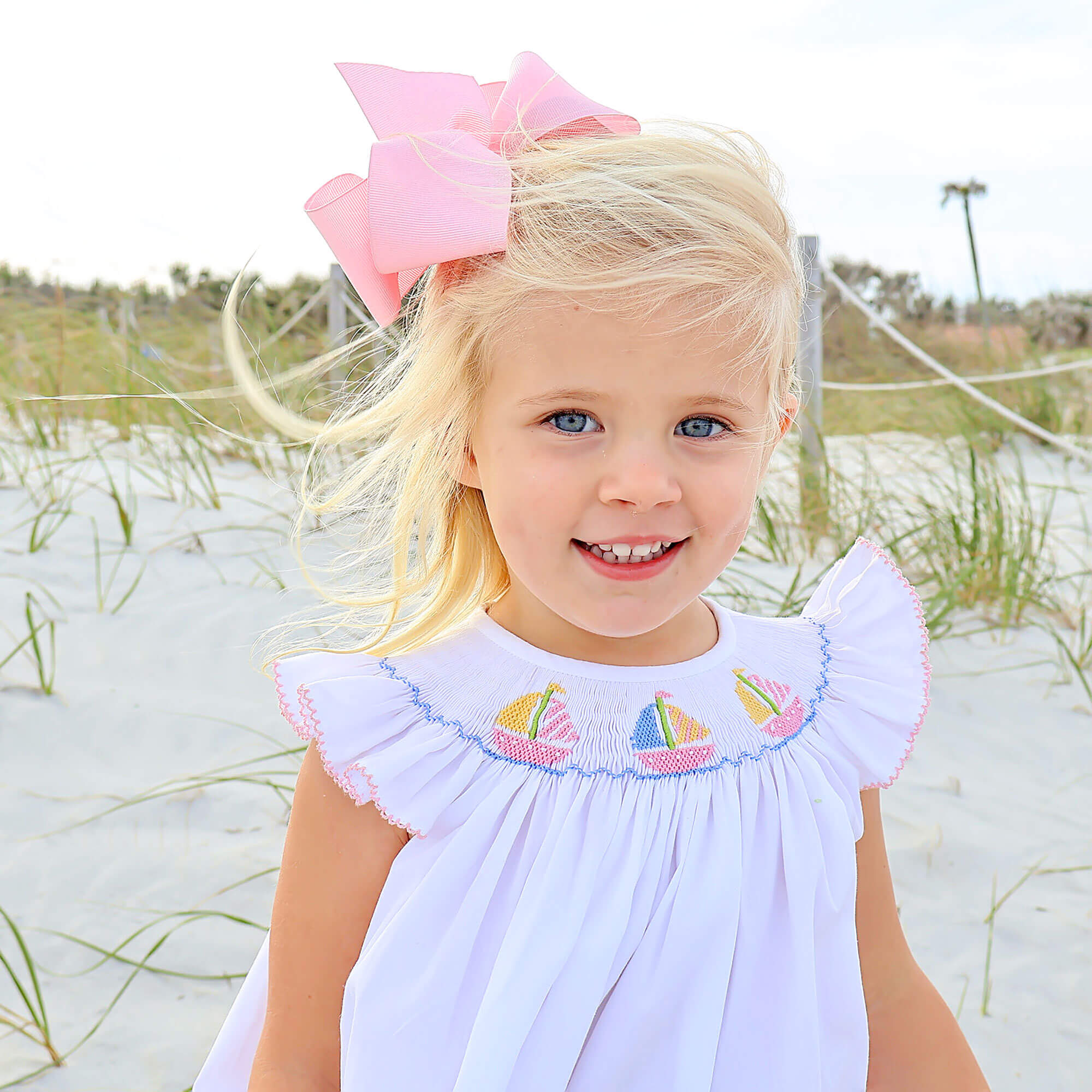 Sailboat Bliss Smocked White Angel Sleeve Dress - Image 2