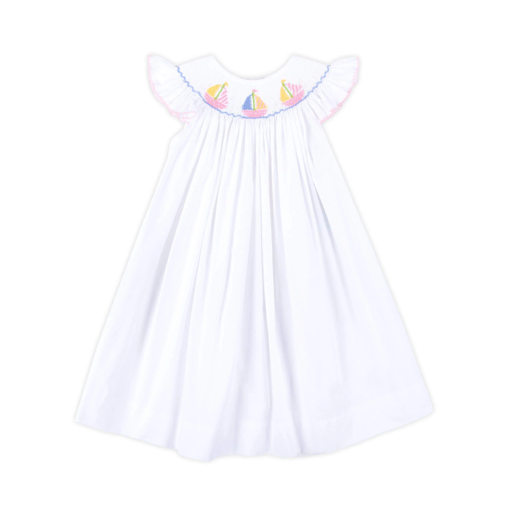 Sailboat Bliss Smocked White Angel Sleeve Dress - Image 3