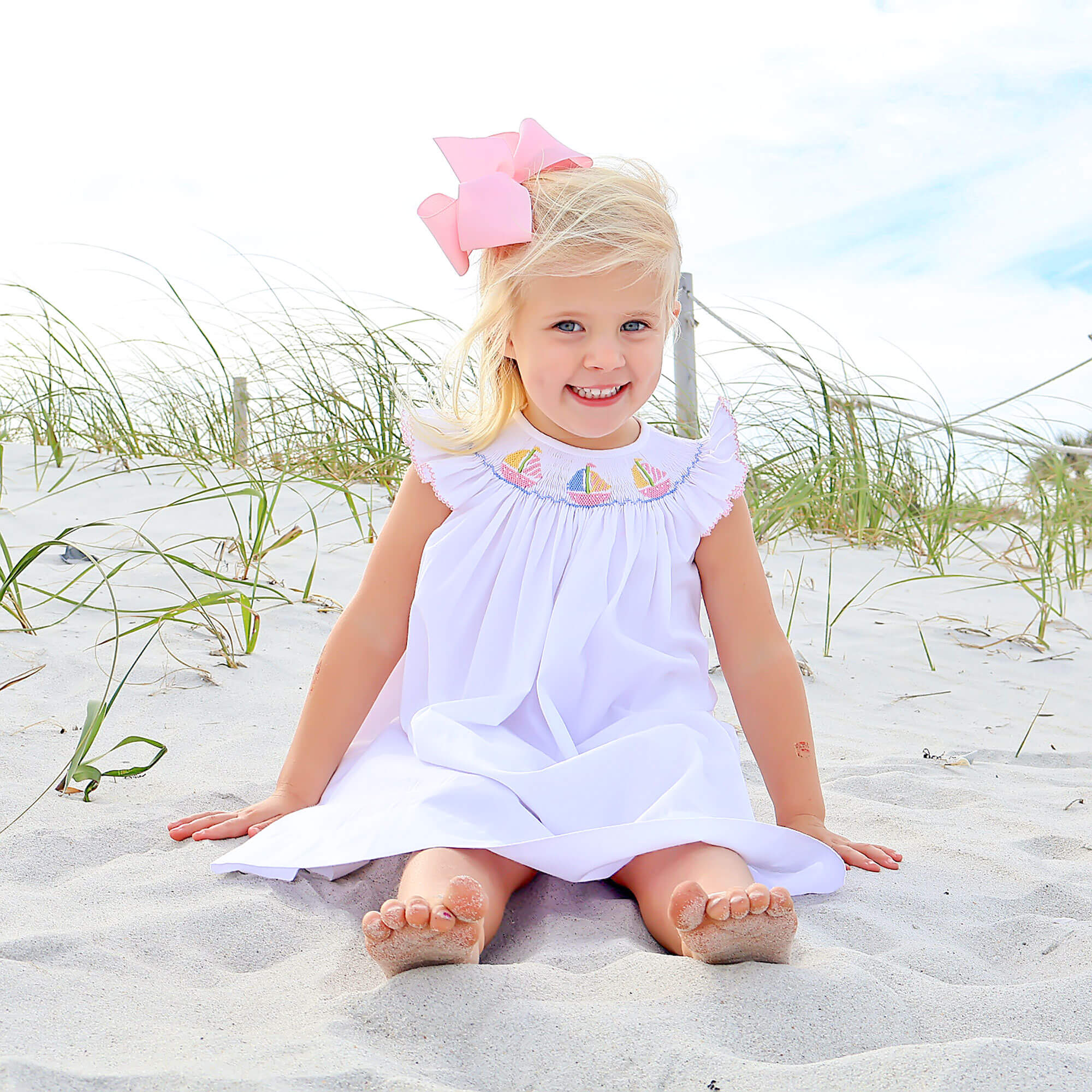 Sailboat Bliss Smocked White Angel Sleeve Dress - Image 5