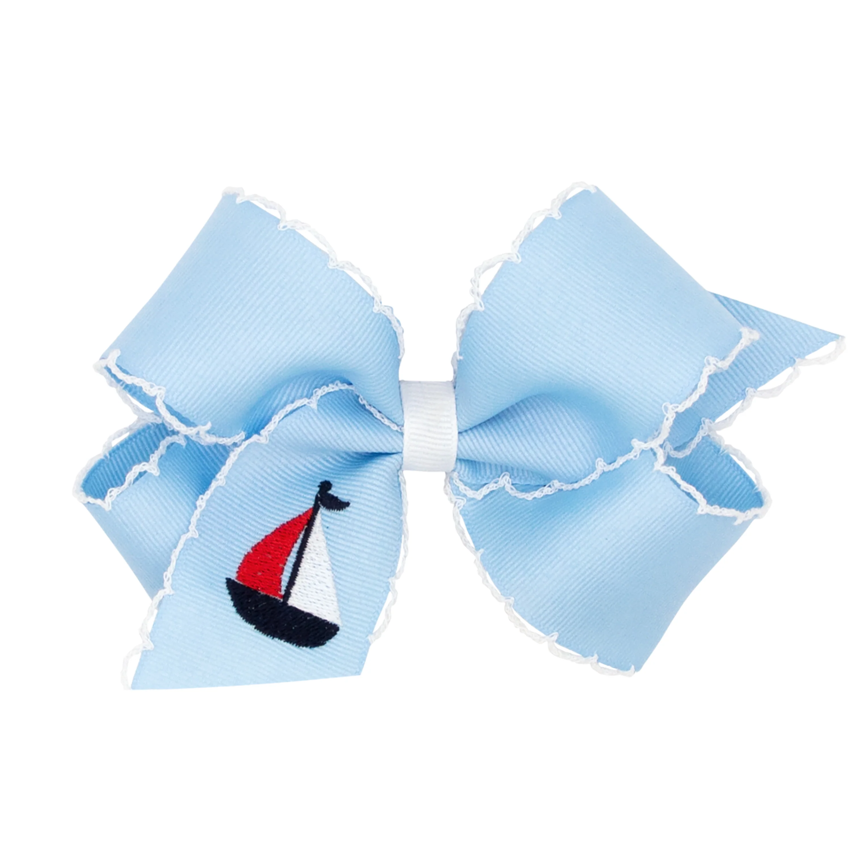 Nautical Sailboat Embroidered Moonstitch Bow - Image 2