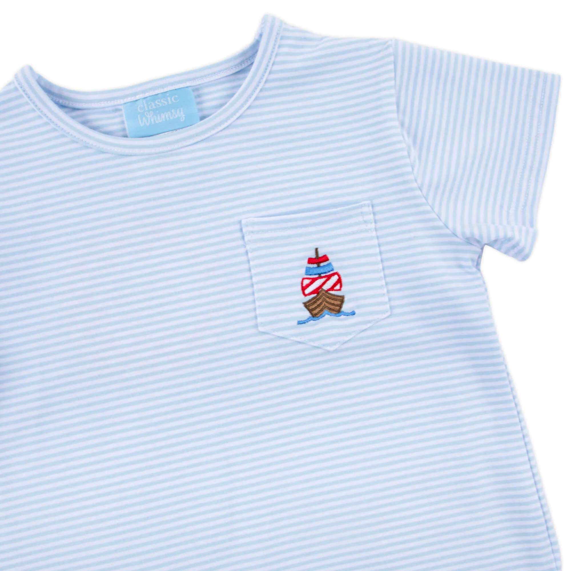 Sailboat Light Blue Stripe Short Sleeve Pocket Shirt - Image 2