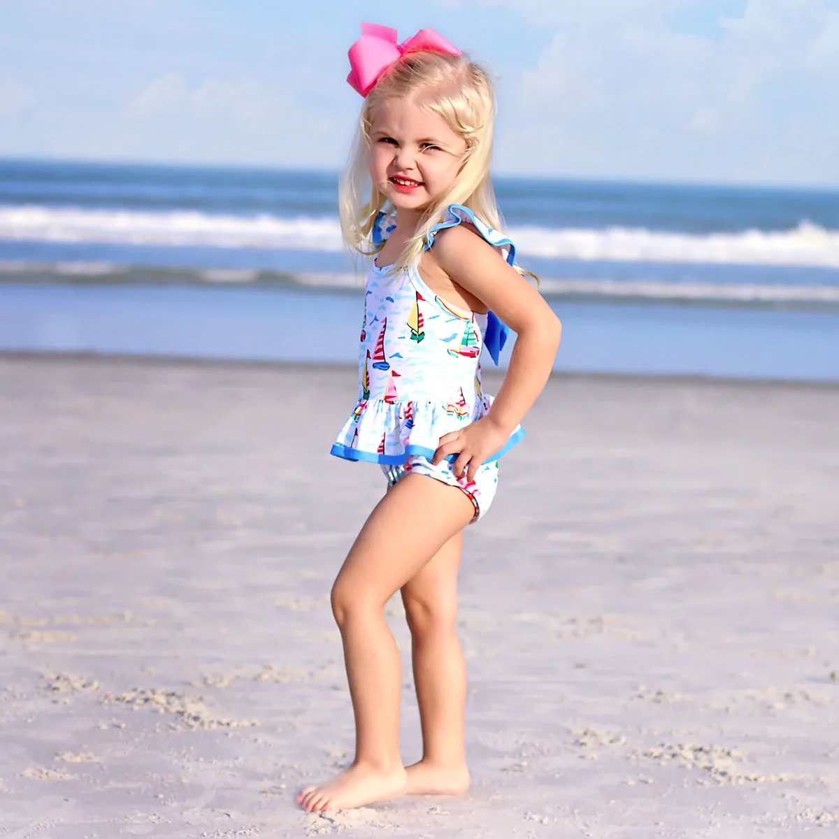 Watercolor Sailboat One Piece Swimsuit - Image 4