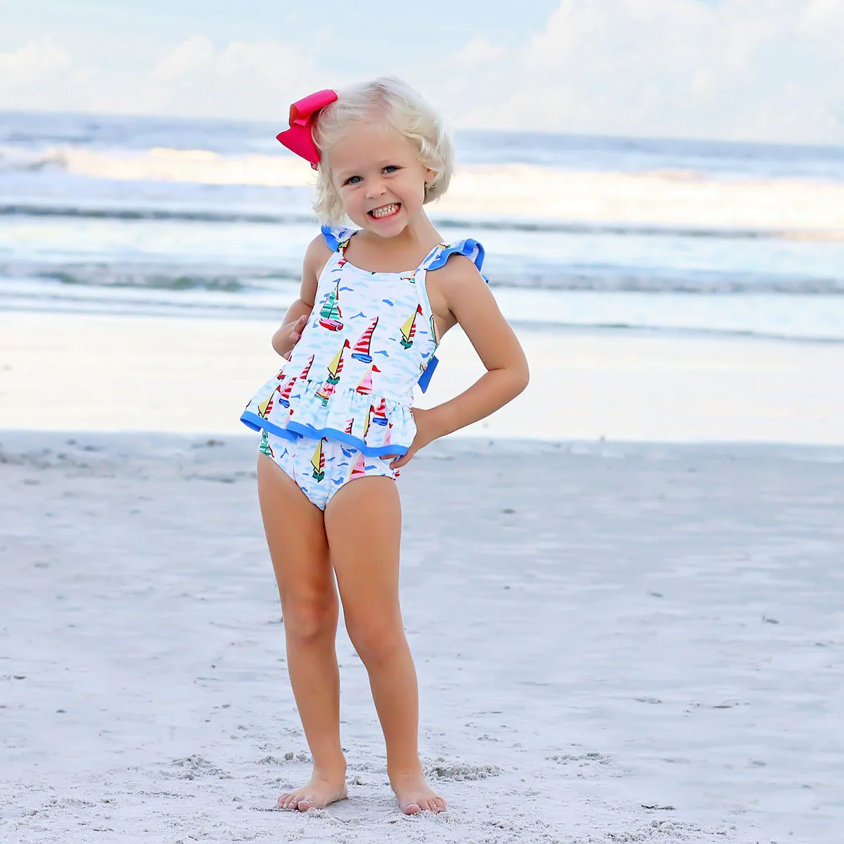 Watercolor Sailboat One Piece Swimsuit - Image 6