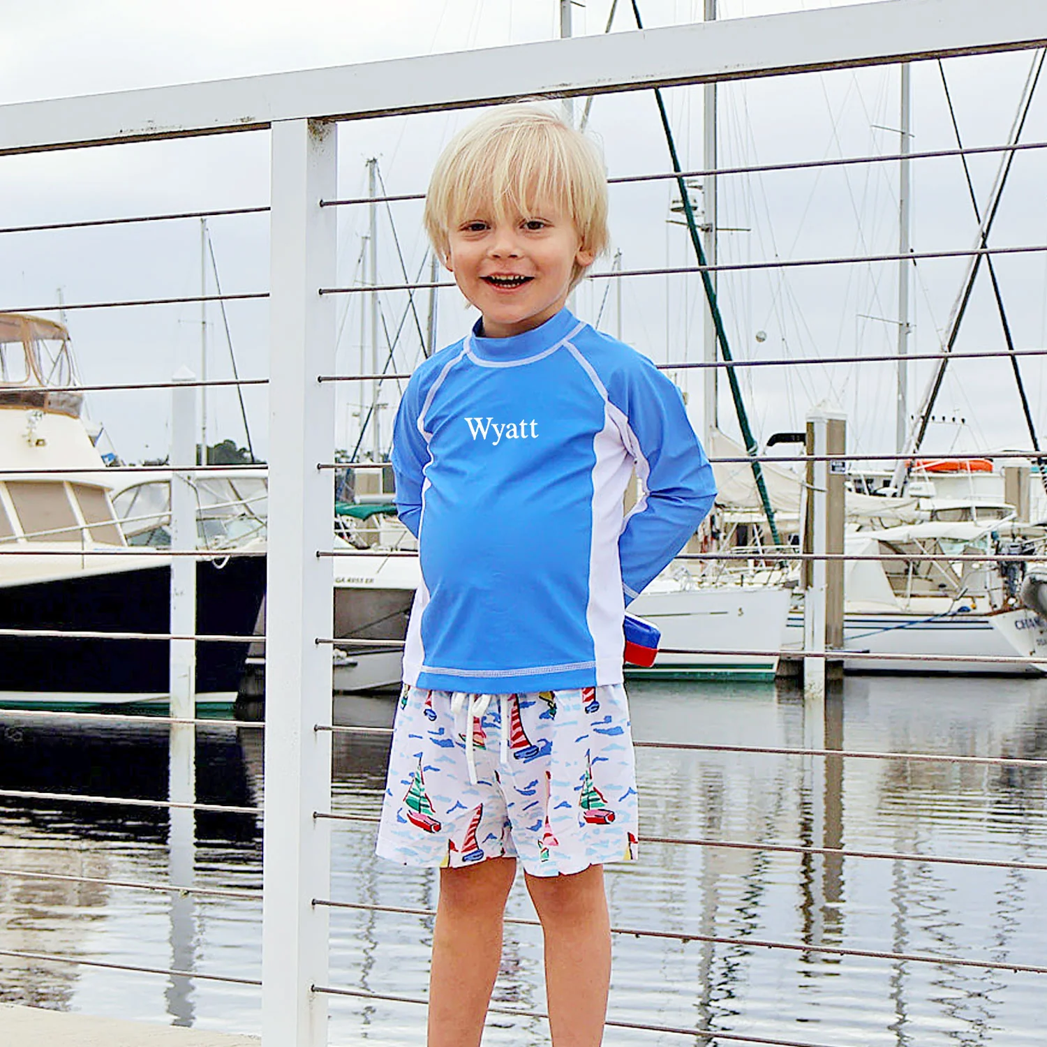 Watercolor Blue Rash Guard - Image 3