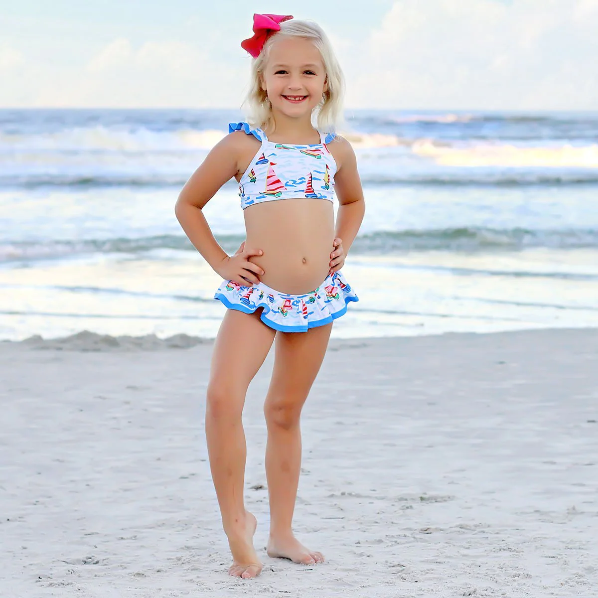 Watercolor Sailboat Two Piece Swimsuit - Image 6