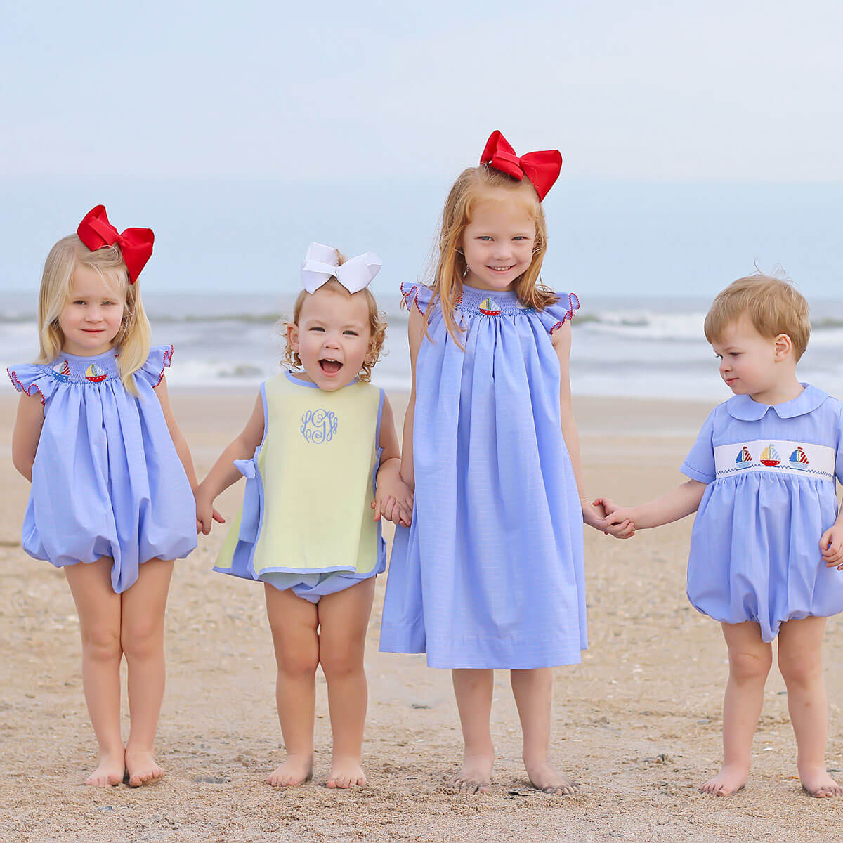 Sailing Away Blue Plaid Smocked Collared Bubble - Image 5