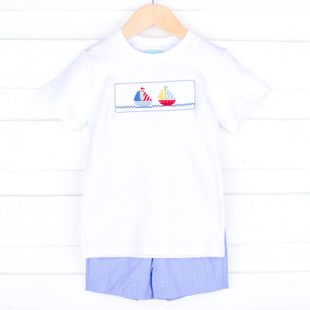 Sailing Away Blue Plaid Smocked Short Set - Image 2