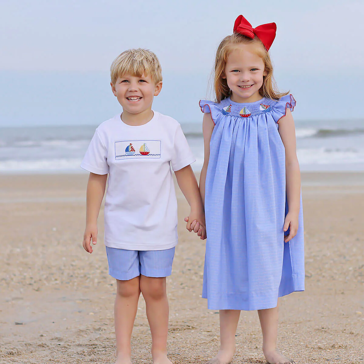 Sailing Away Blue Plaid Smocked Short Set - Image 3